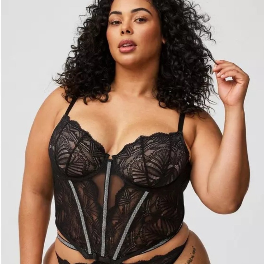 Torrid Diamante Lace Half Cup Underwire Bustier Corset Black Sz 3X Glam Gothic